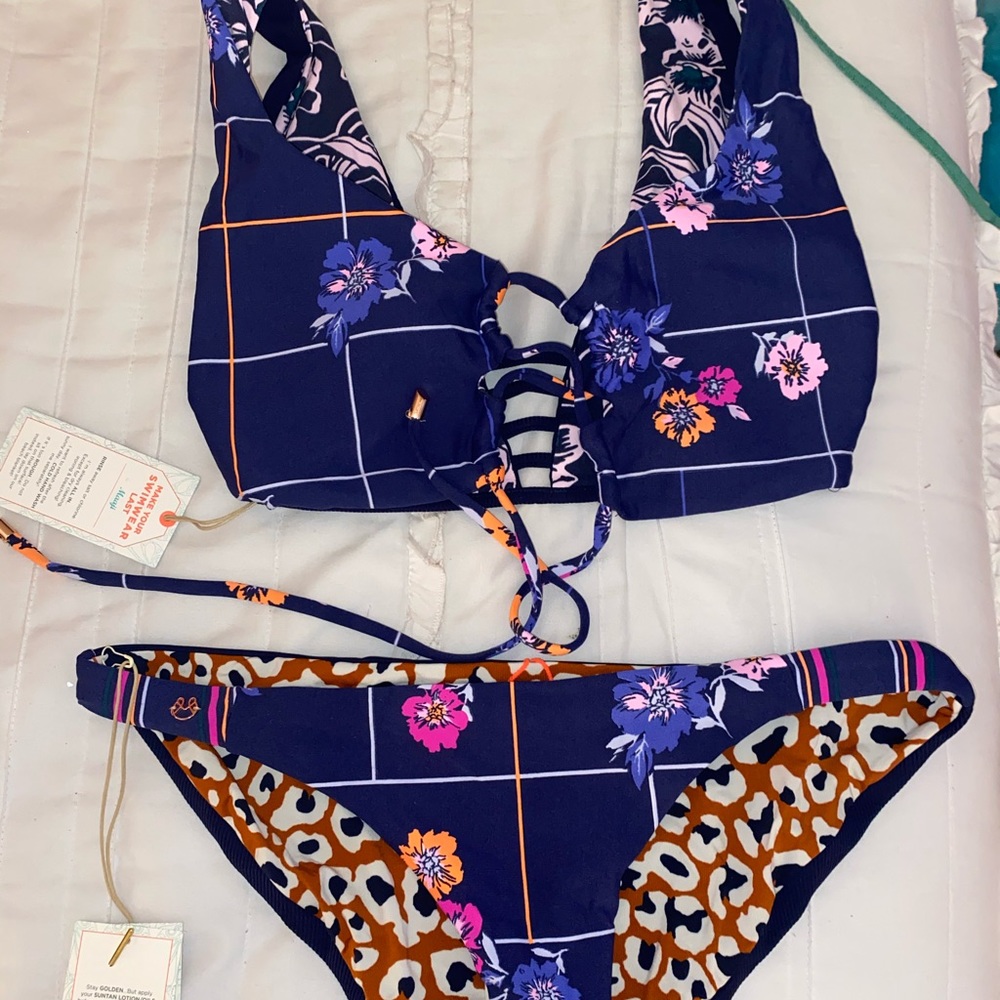 Maaji navy 4 way reversible bikini top and bottom